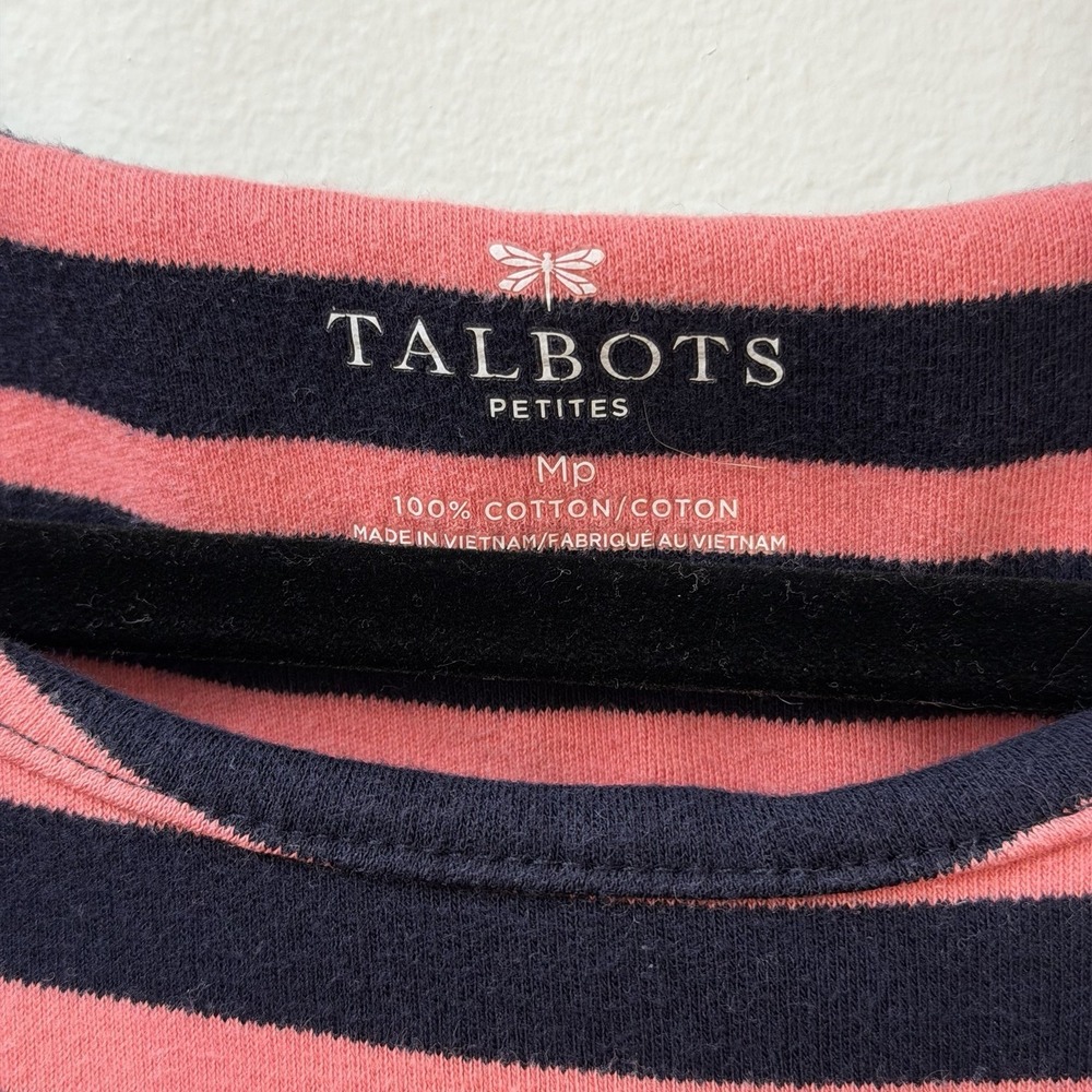 Talbots Dress Navy Pink Striped 100% Cotton Med Pet Classic Preppy - Picture 4 of 10